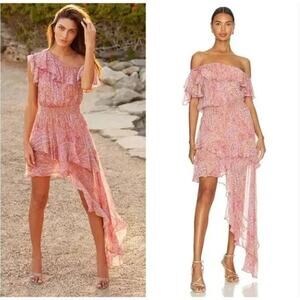 Misa Los Angeles Revolve Gisele Dress Asymmetric Floral Ruffles Pink‎ Fairy XS